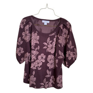 Liz Claiborne Burgundy & Pink Floral Crew Neck Sweater L